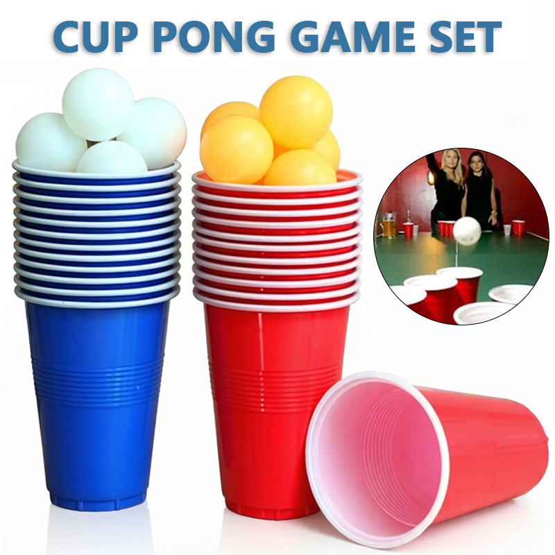 Ping Pong Ball Set - Bierpong-spelset & partybekers met pingpongballen, recycleerbare